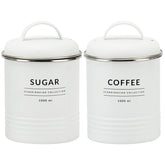 Conjunto 2 Latas Decorativas Cozinha Porta Café e Porta Açúcar de Metal Copenhag Yoi Branco Fosco